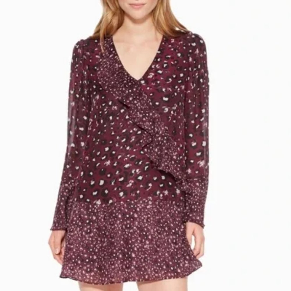 Parker Kimberly Printed Ruffle Combo Mini Dress, Sz L